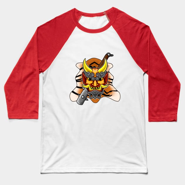 Red Oni Baseball T-Shirt by CreeW